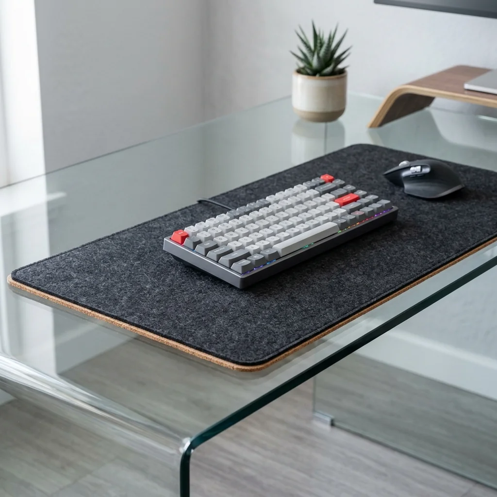 Felt wool desk blotter mat providing smooth mouse glide on desk